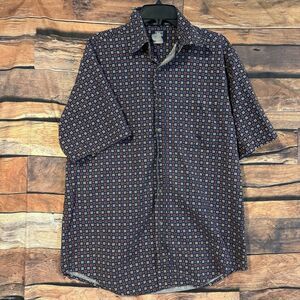 Wrangler Twenty X Shirt Mens XL Blue Geometric Short Sleeve Button Up Western